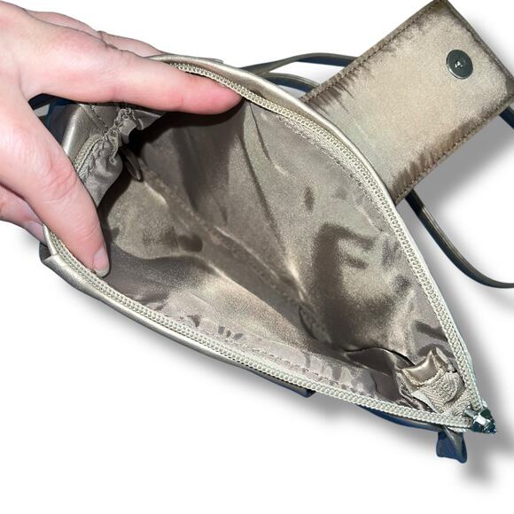 Calvin Klein Womens Faux Leather Evening Bag Crossbody Purse Metallic Gold - Picture 7 of 10